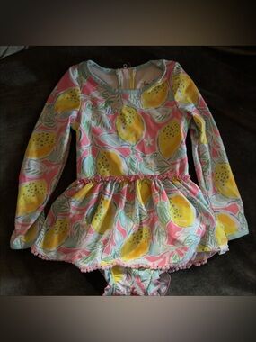 Girls Lemon Print Peplum Swimsuit - Yellow & Pink THE FAMOS LEMON PRINT